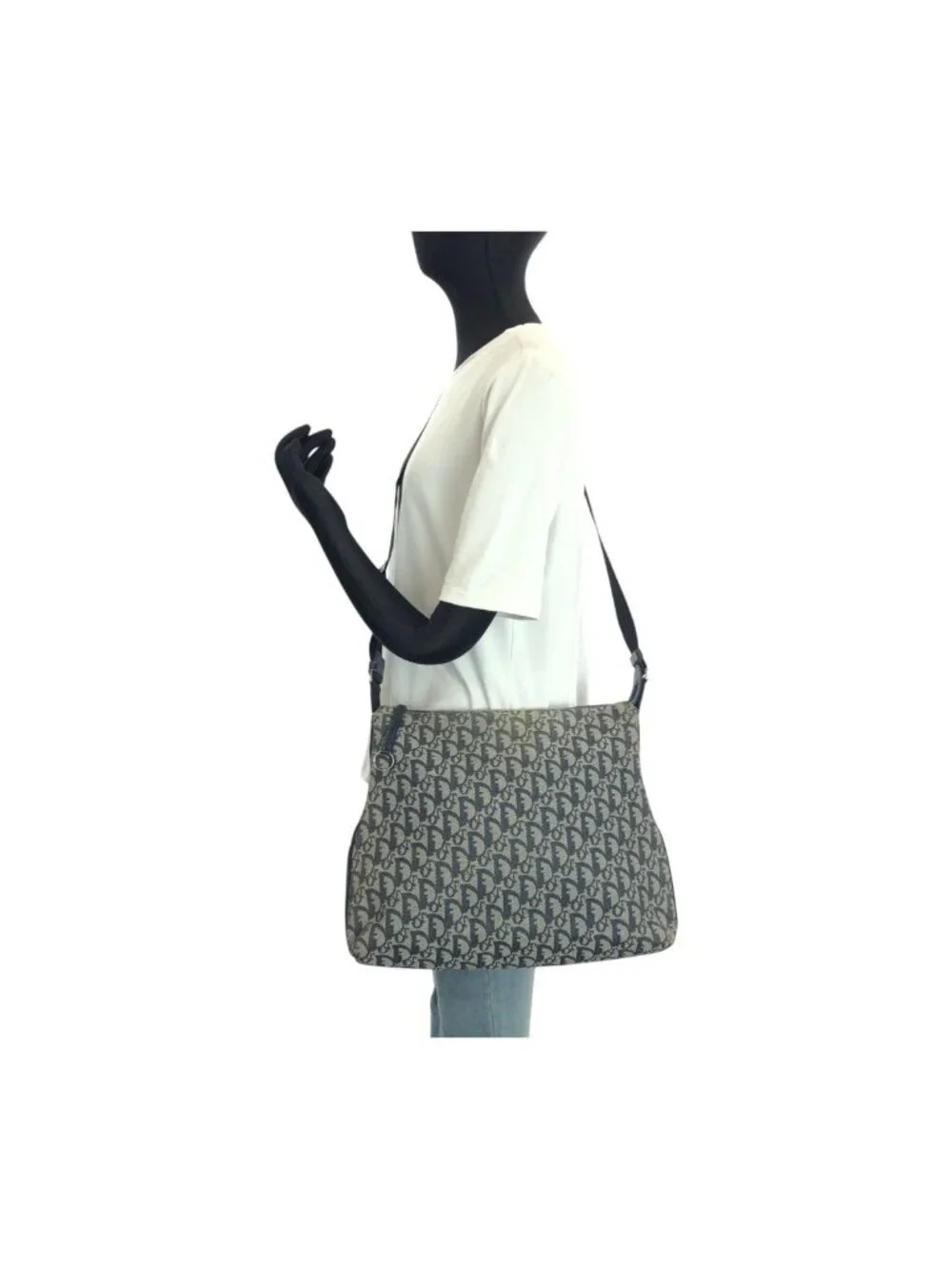 Dior Vintage Trotter Navy Gray Canvas Leather Shoulder
